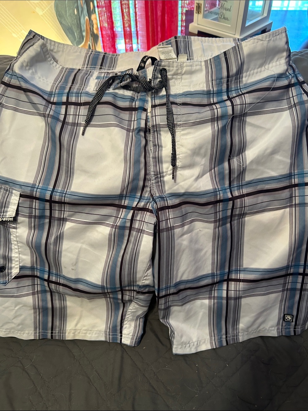 Men's Plaid Swim Trunks - White & Blue